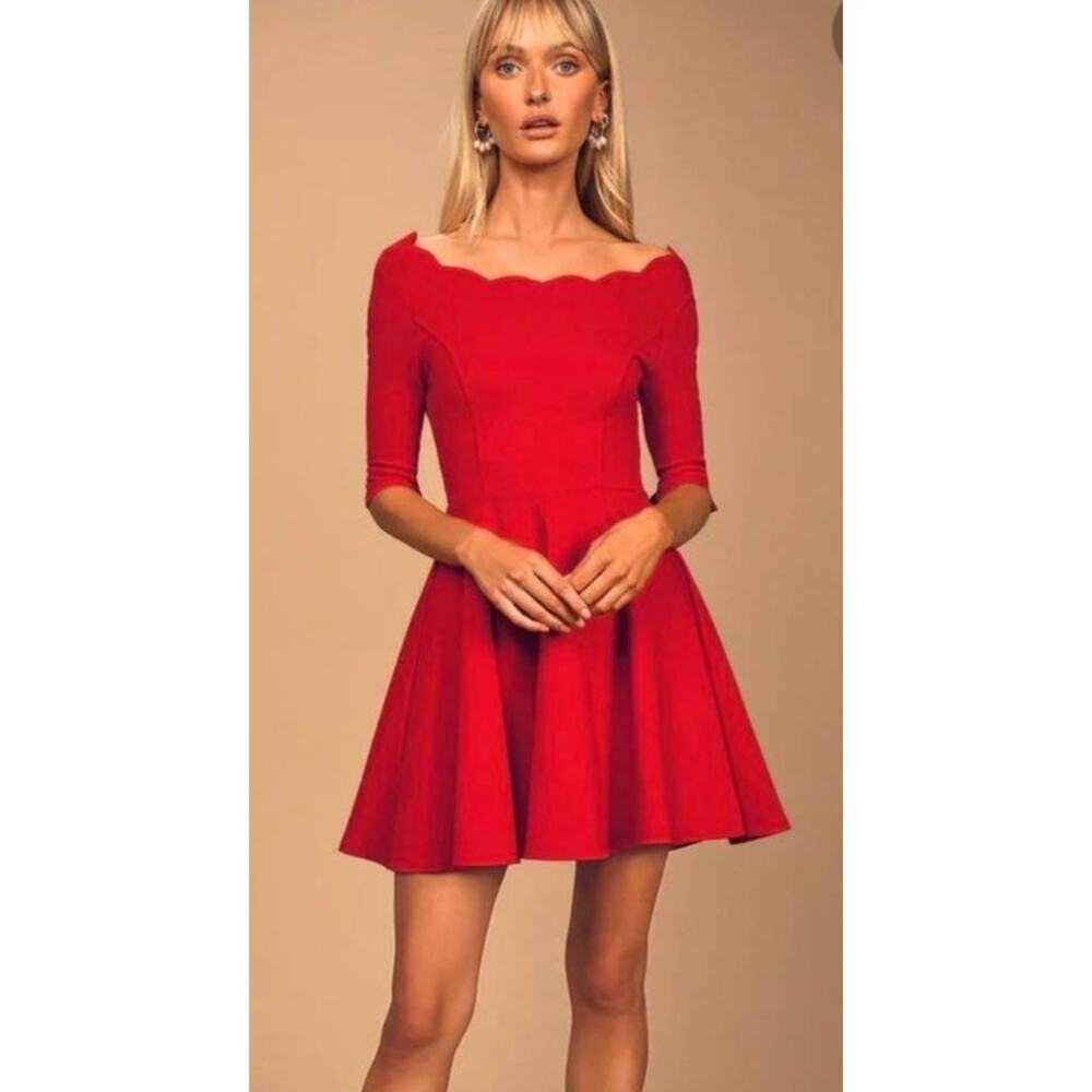 NWT Lulus Tip the Scallops Red Scalloped Skater D… - image 1